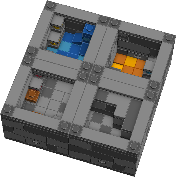 A Grey Cube With Blue And Yellow Blocks