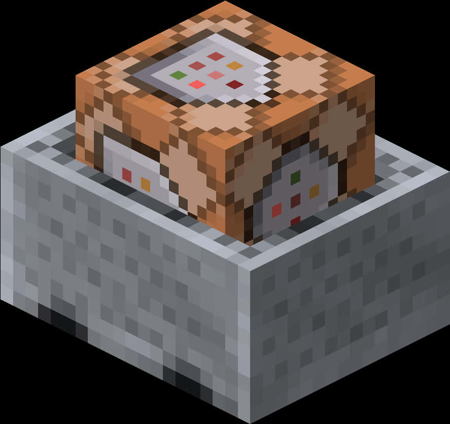A Pixelated Block With A Square Object On Top