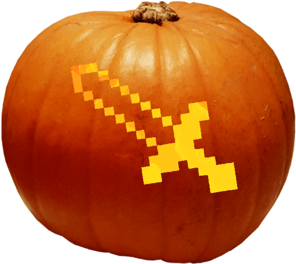 A Pumpkin With A Sword Drawn On It