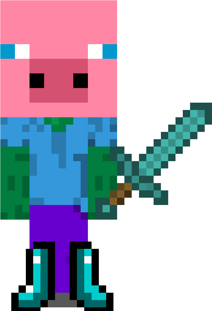 Pixel Art Of A Pig Holding A Sword