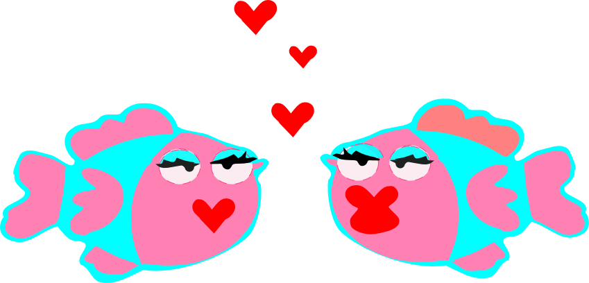 Two Pink Birds With Red Lips And Hearts