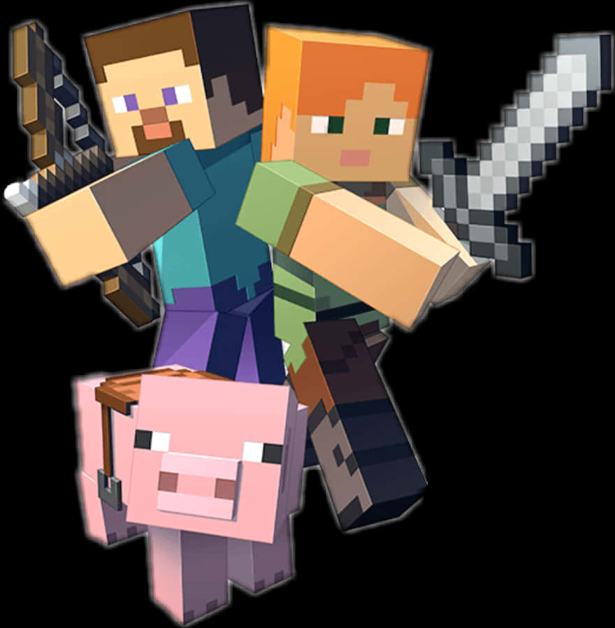 A Group Of People Holding Swords And A Pig