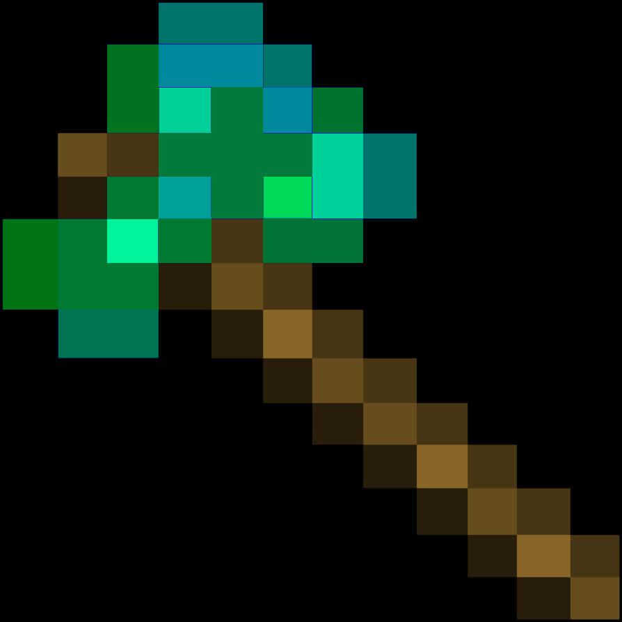 A Pixelated Image Of A Green And Brown Axe