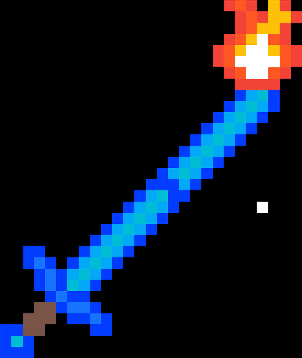 A Pixelated Sword With A Flame