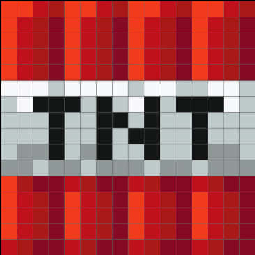 A Pixelated Image Of A Red And White Square With Black Letters