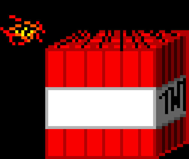 A Pixelated Video Game Of A Red Box With Fire