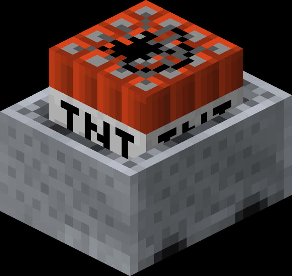 A Pixelated Block With A Red And Black Logo