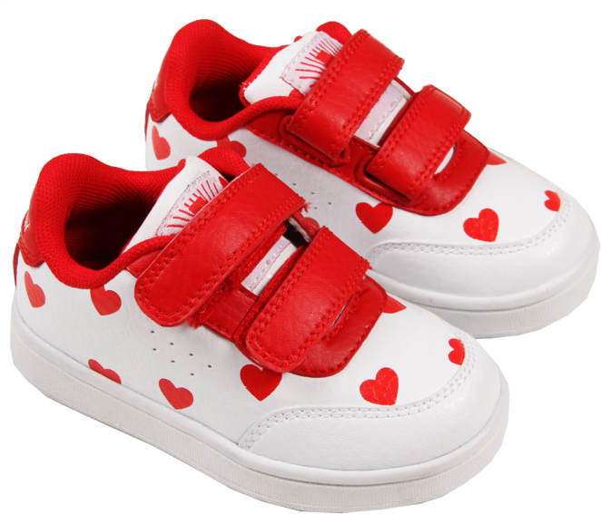 A Pair Of Red And White Shoes With Hearts