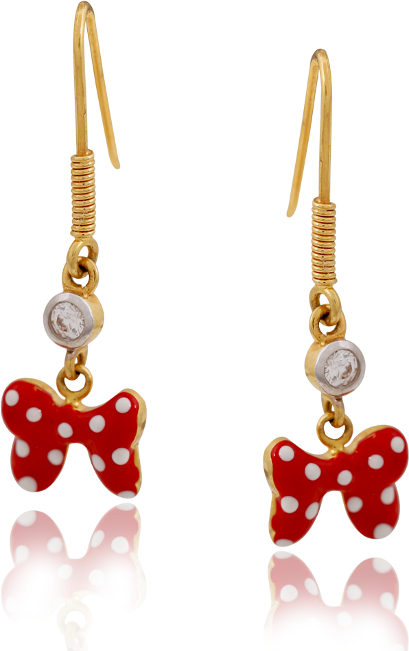 A Pair Of Earrings With Red And White Polka Dots