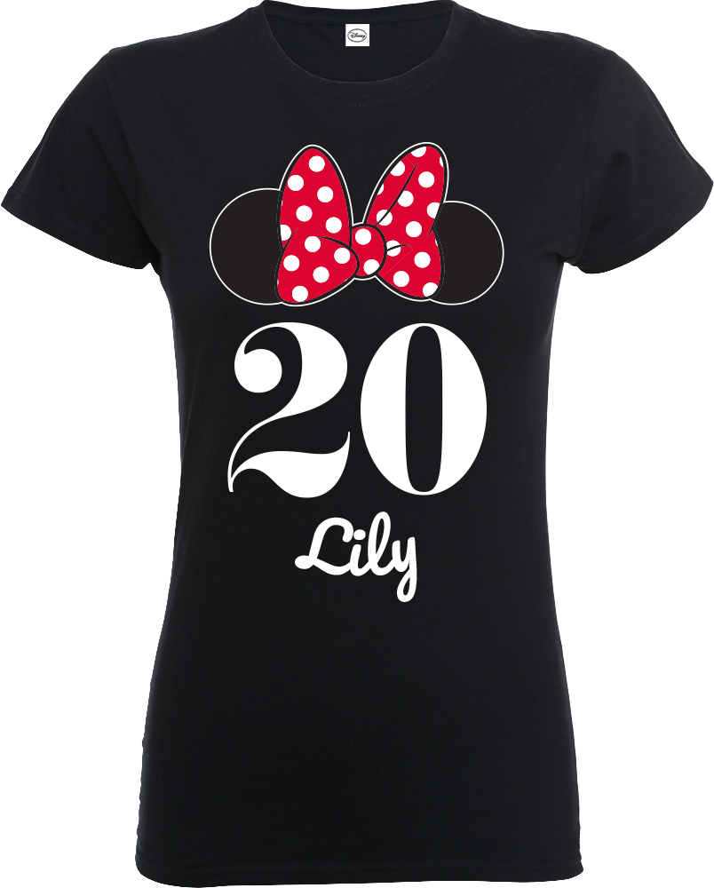 A Black Shirt With A Red Bow And White Text