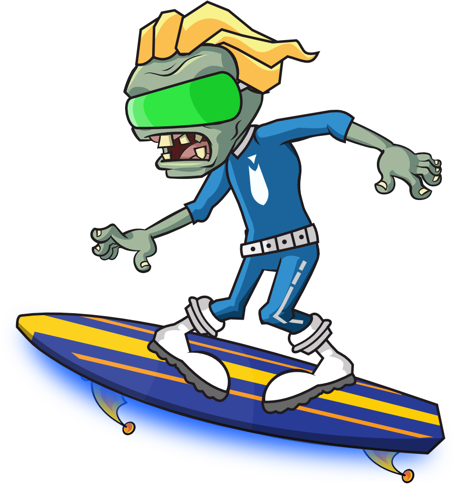 A Cartoon Character Riding A Surfboard