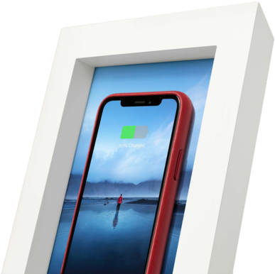 A White Frame With A Red Phone On It