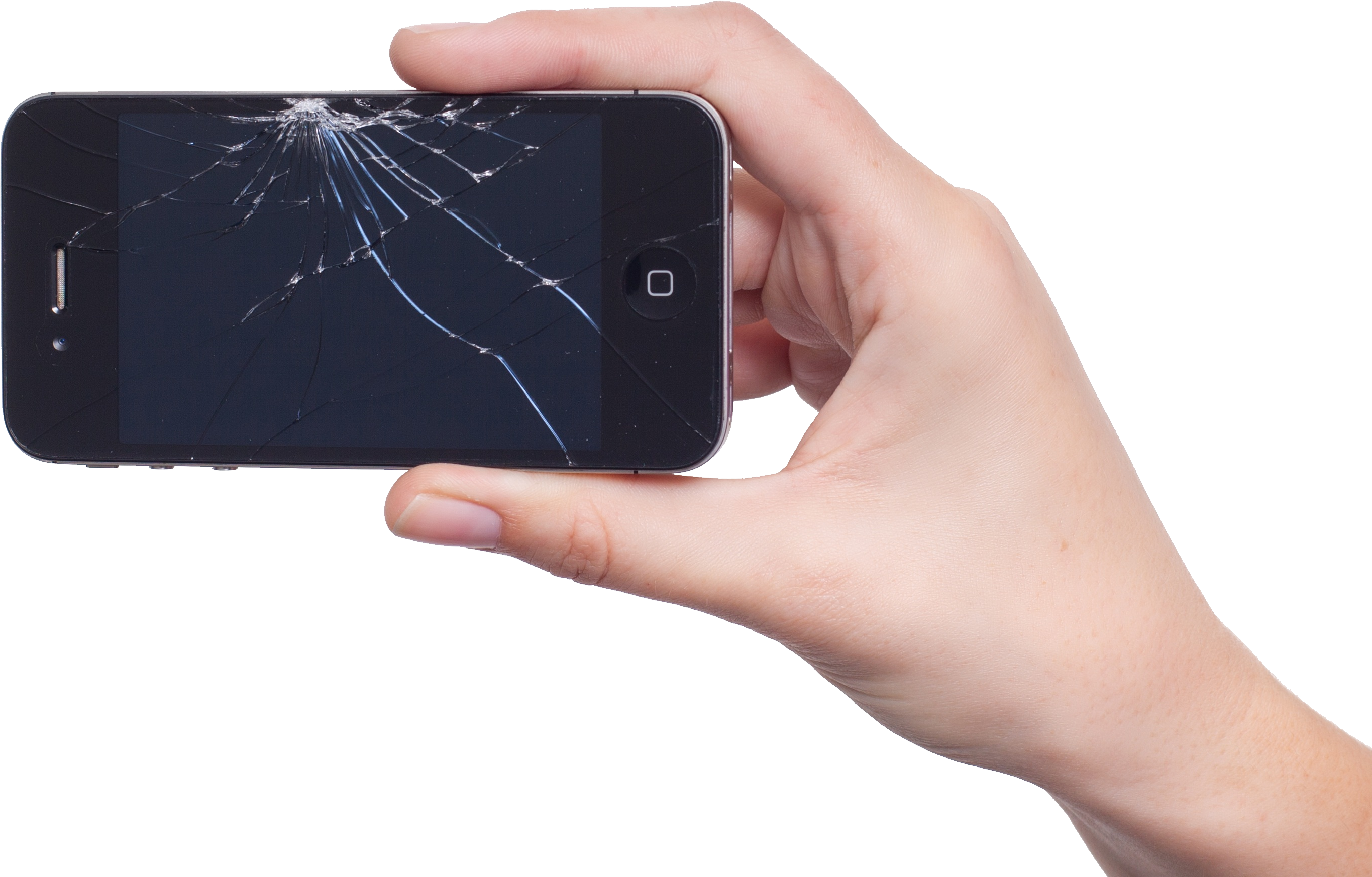 A Hand Holding A Cell Phone With A Cracked Screen