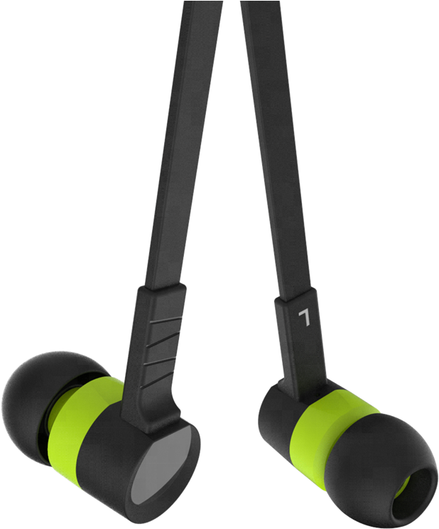 A Pair Of Black And Green Earbuds