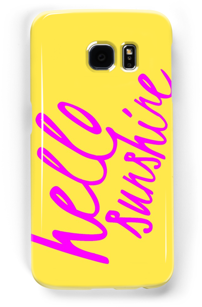 A Yellow Cell Phone Case With Pink Text