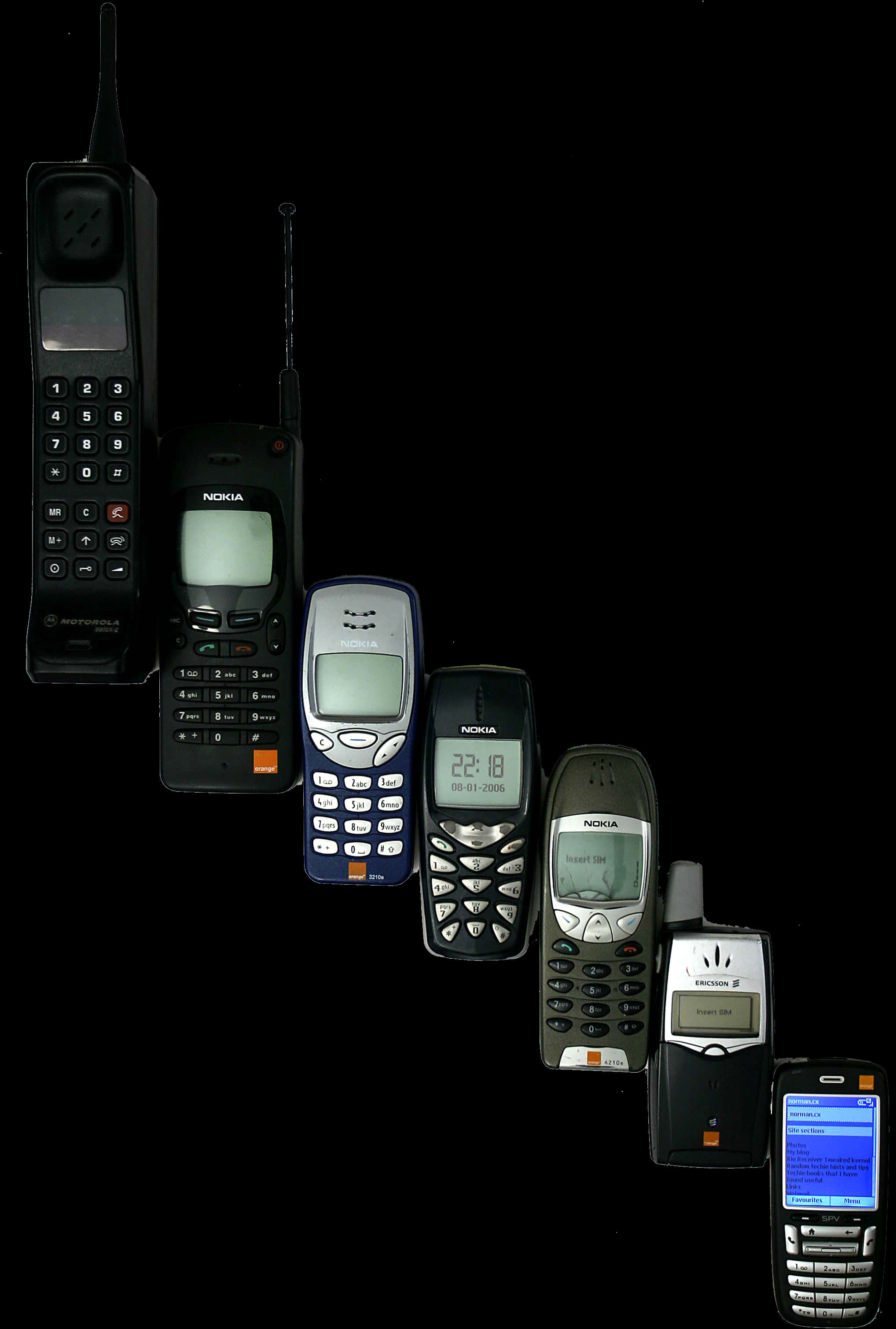 A Row Of Old Cell Phones