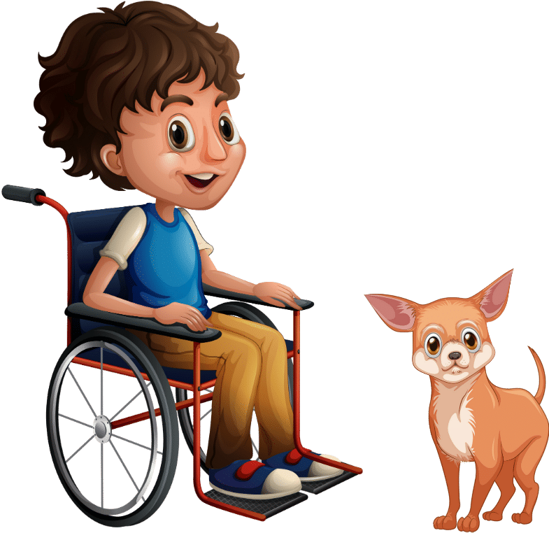 A Boy In A Wheelchair Next To A Dog