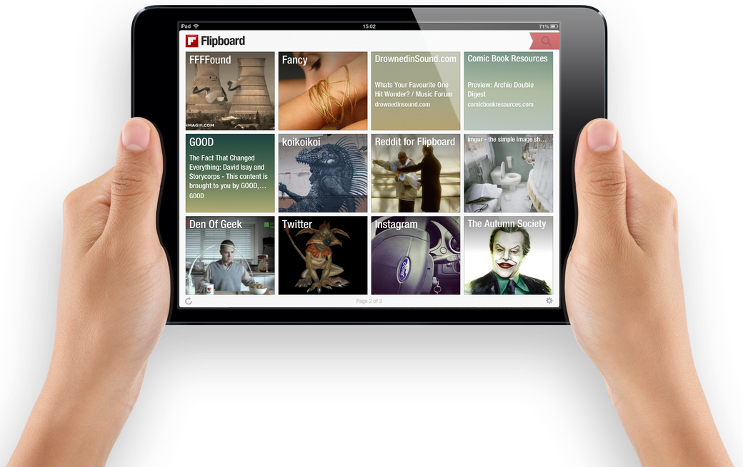 Hands Holding A Tablet With A Screen Showing A Variety Of Images