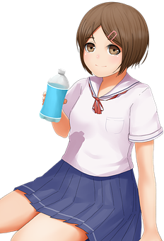 A Cartoon Of A Girl Holding A Bottle