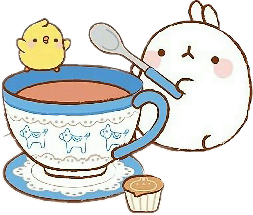 A Cartoon Of A Rabbit And A Bird With A Spoon And A Cup Of Tea