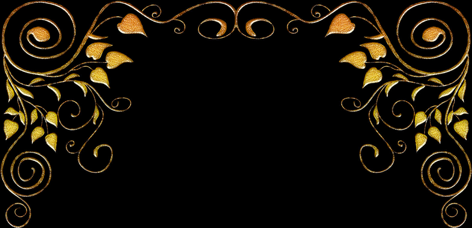 A Black Background With Gold Swirls And Leaves