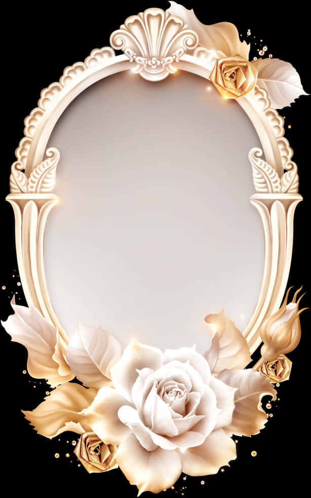 A White Oval Frame With Gold Flowers