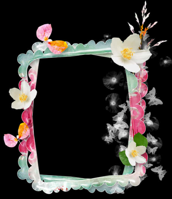 A Picture Frame With Butterflies And Flowers