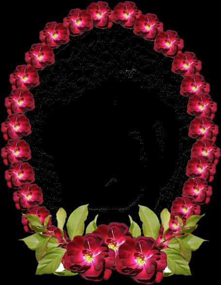 A Red Flowers And Green Leaves In A Circle