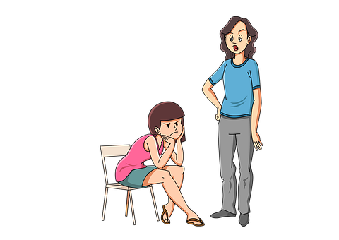 A Cartoon Of A Woman Sitting On A Chair And A Woman Standing