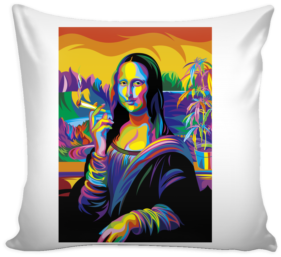 A Pillow With A Painting Of A Woman Smoking A Cigarette