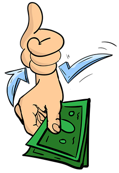 A Cartoon Hand Holding A Stack Of Money