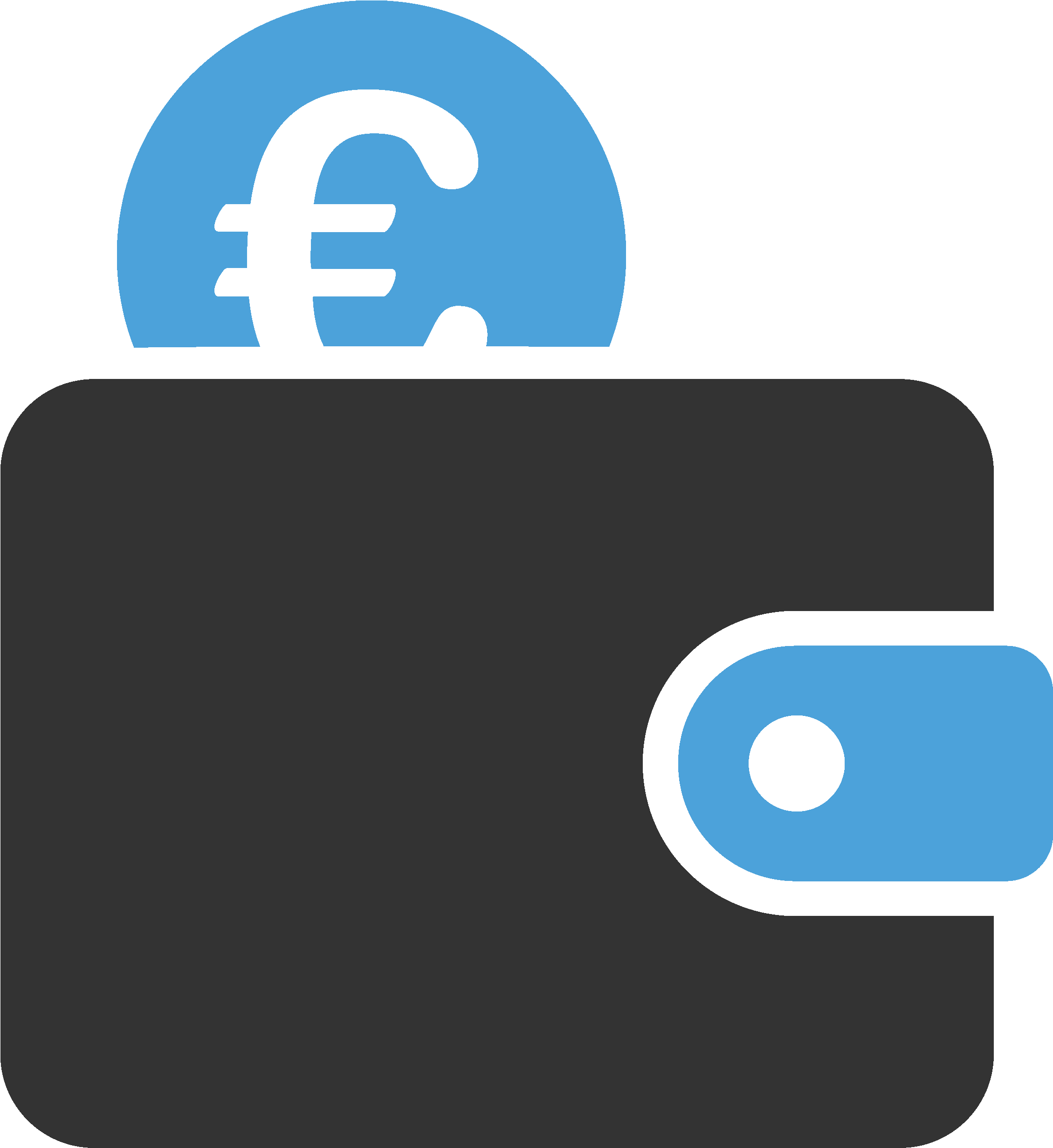 A Black Wallet With A Blue Circle And A Blue Coin