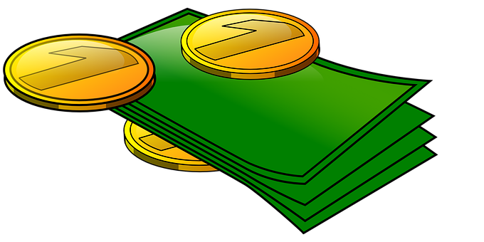 A Stack Of Money And Coins