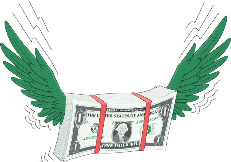 A Stack Of Dollar Bills With Wings