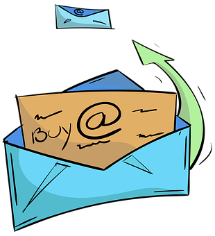 A Blue Envelope With A Brown Paper And An Arrow