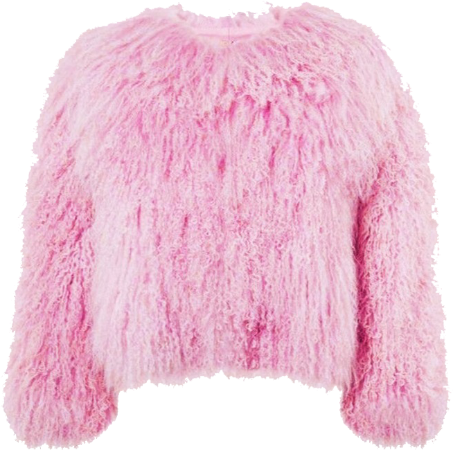A Pink Furry Jacket With A Black Background