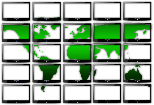 A Group Of Screens With Green Screens