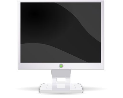A White Computer Monitor With A Green Button