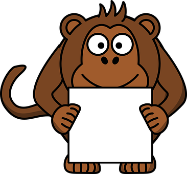 A Cartoon Monkey Holding A White Sign