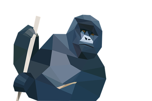 A Low Poly Gorilla Holding A Stick