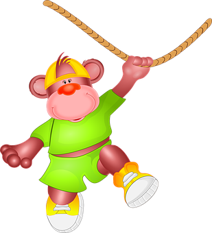 A Cartoon Monkey Holding A Rope