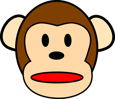 A Cartoon Monkey Face With Red Mouth And Black Background
