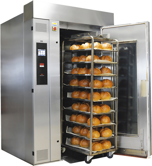 A Large Oven With A Rack Of Bread