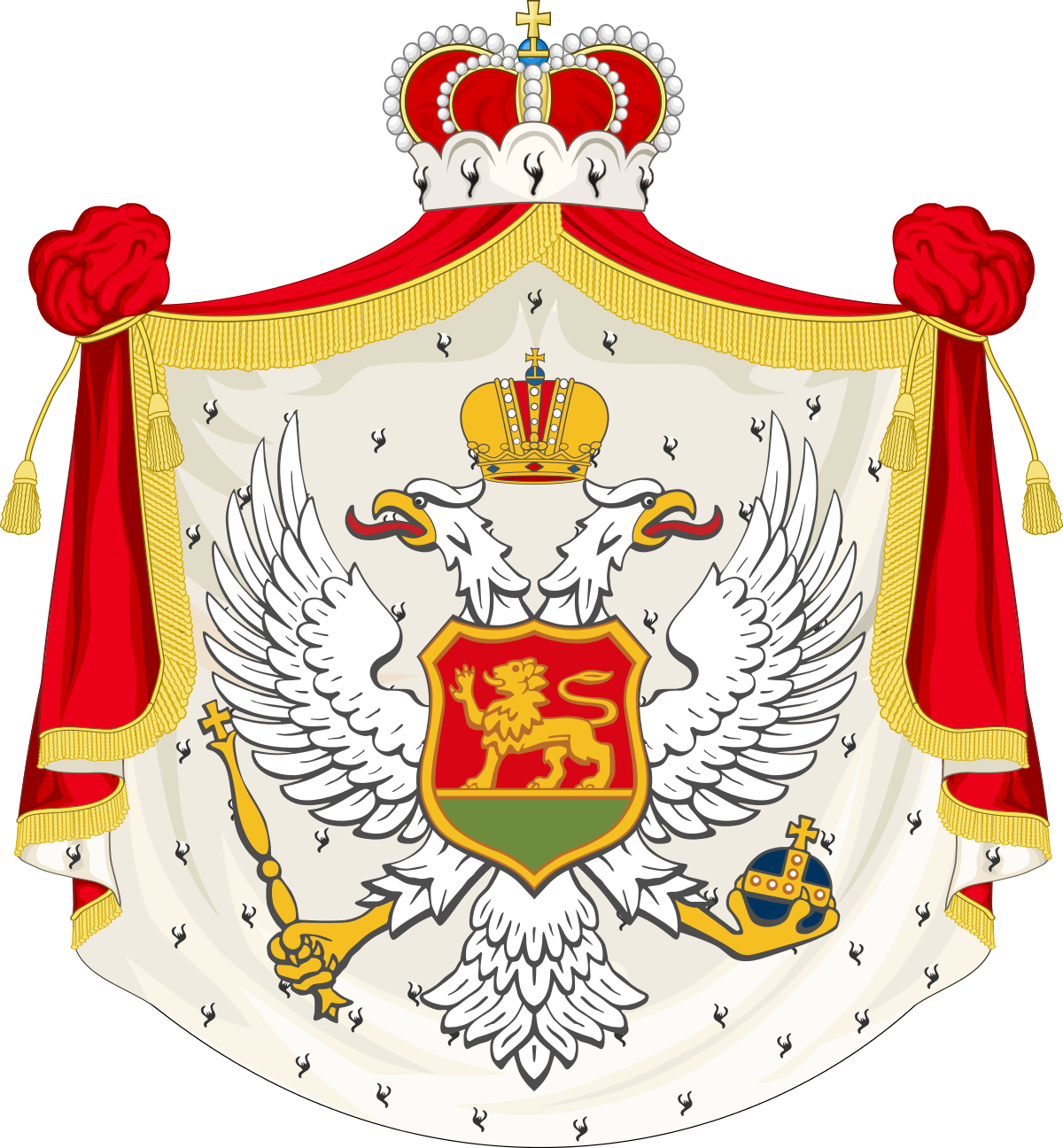 A Red And White Banner With A Crown And A White Eagle With A Crown