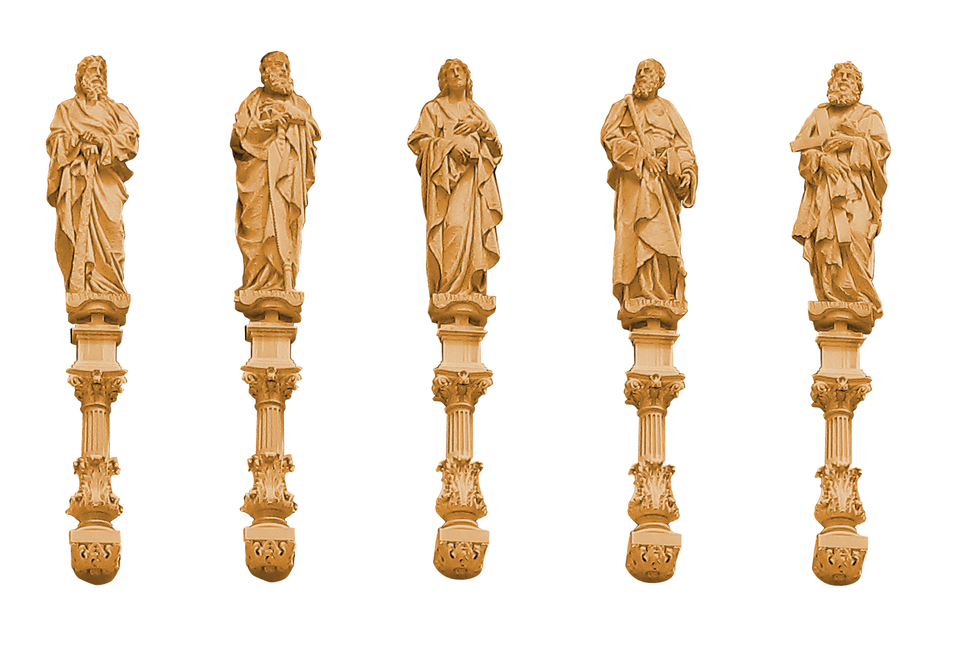 A Group Of Statues On Pillars