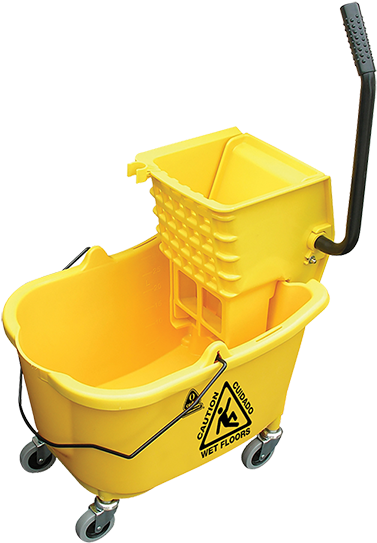 A Yellow Mop Bucket With Black Handle