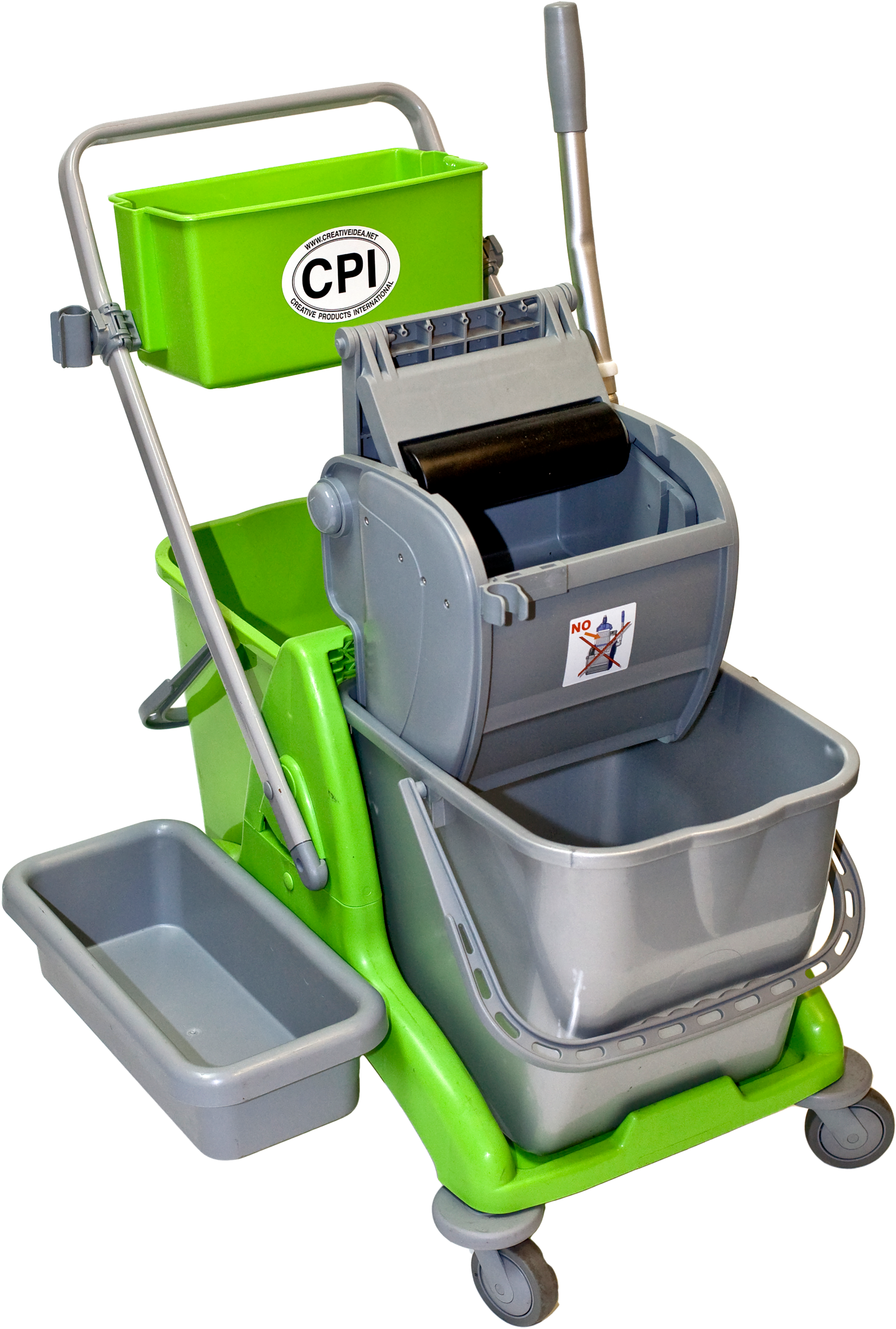 A Green And Grey Mop Bucket And Bucket