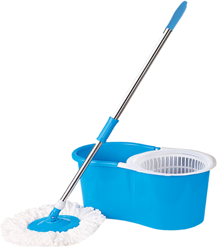 A Mop And Bucket With A Black Background