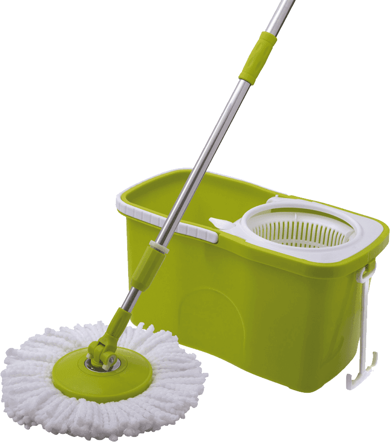 A Mop And Bucket With A Black Background