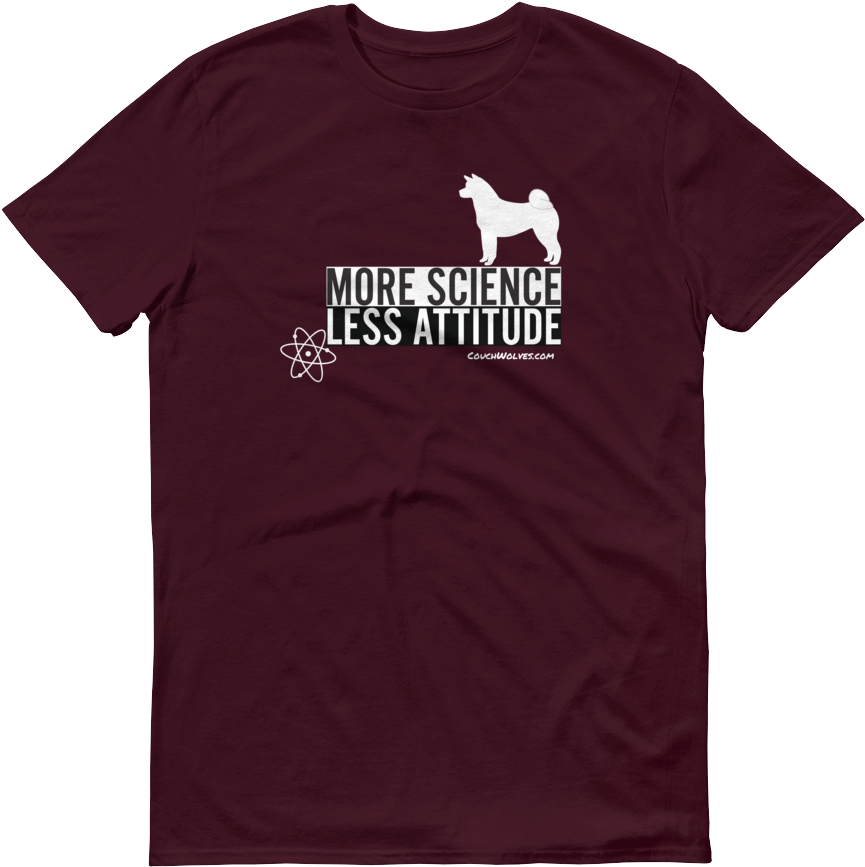 A Maroon Shirt With White Text And A Dog